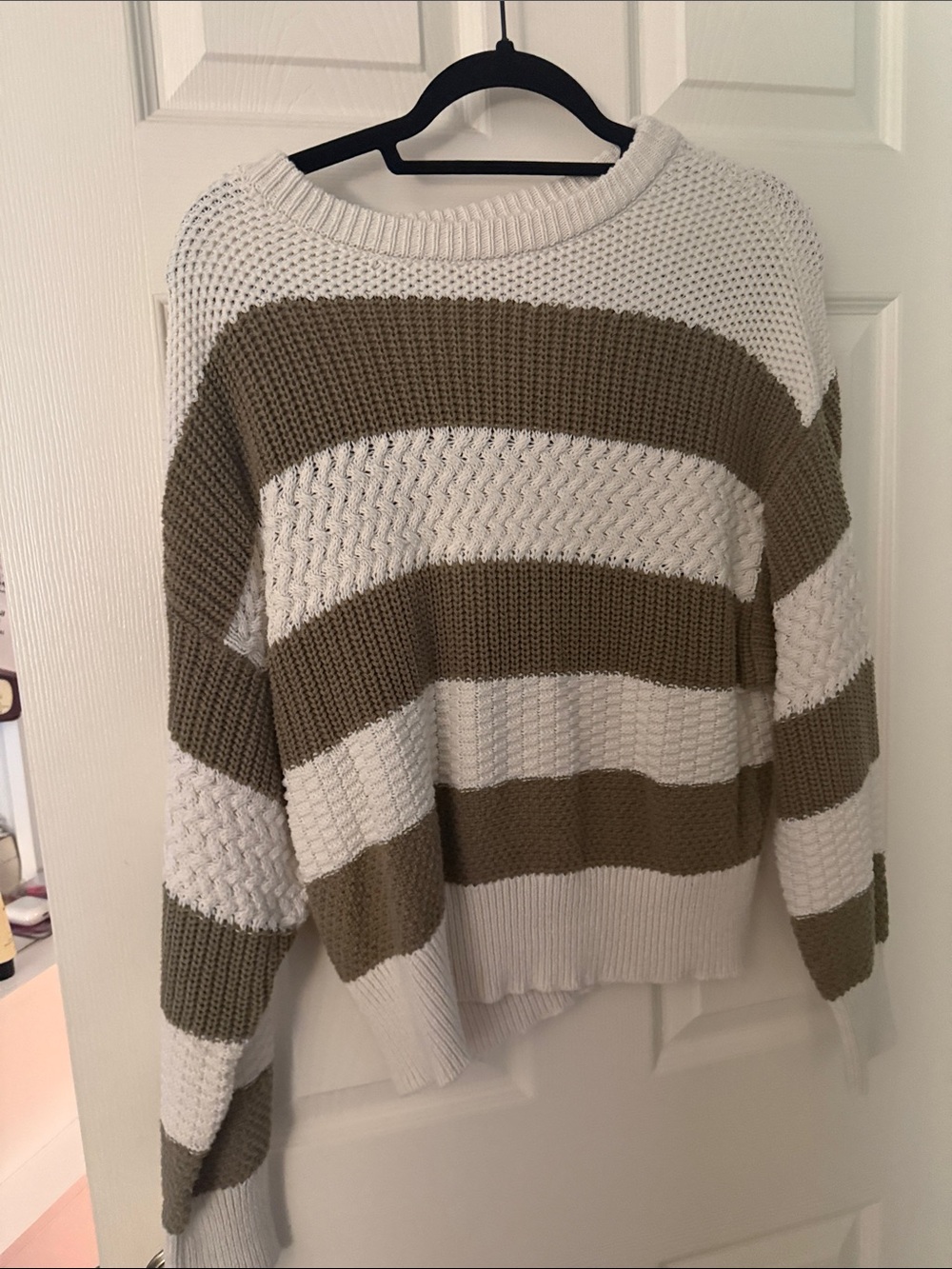 a new day Crewneck Striped Sweater in Cream and Brown